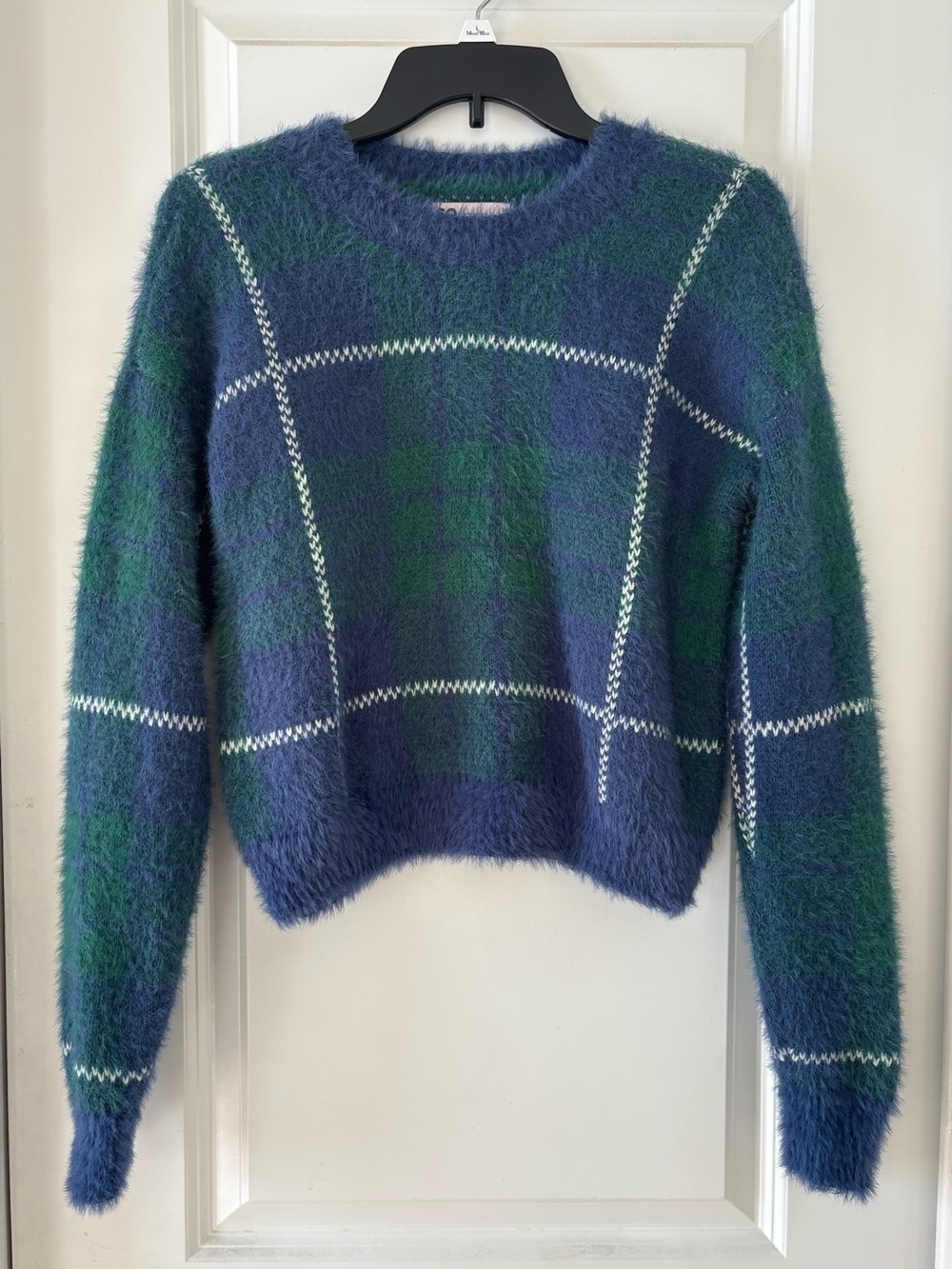 Cozy Plaid Crewneck Sweater - Blue & Green